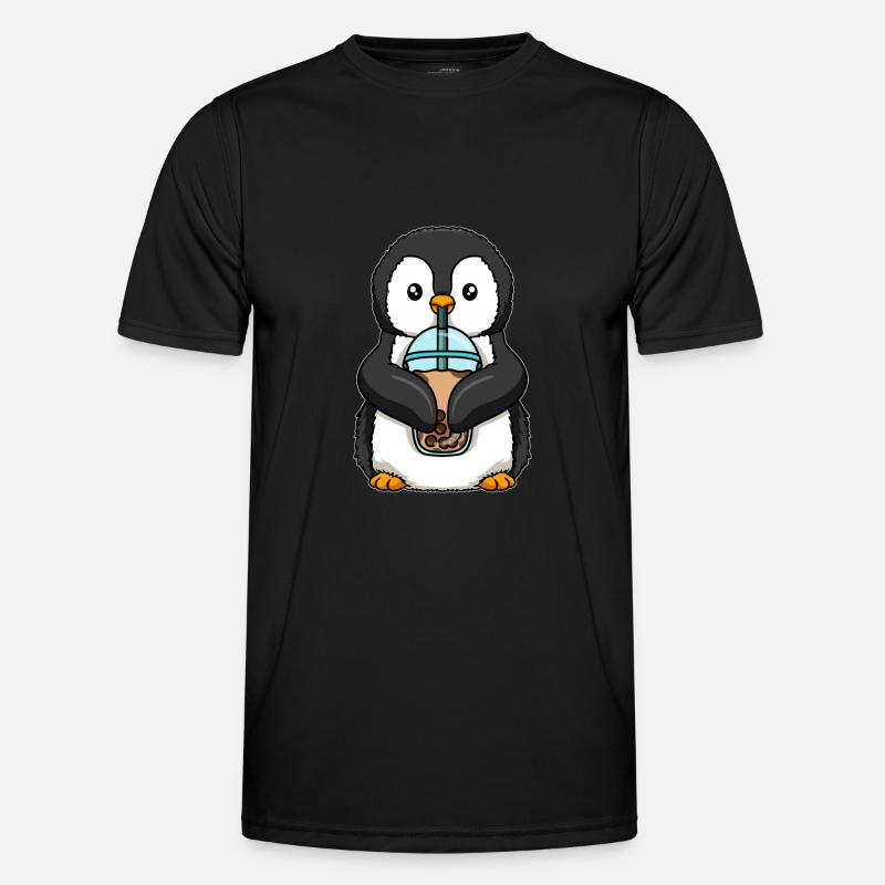 Penguin drinks bubble tea - Men's Functional T-Shirt - black