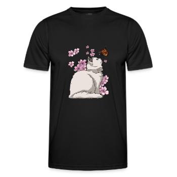 Japanese Cherry Blossom Katze - Männer Funktions-T-Shirt - Schwarz - Vorne - AI Model Male 178 dark (178cm)