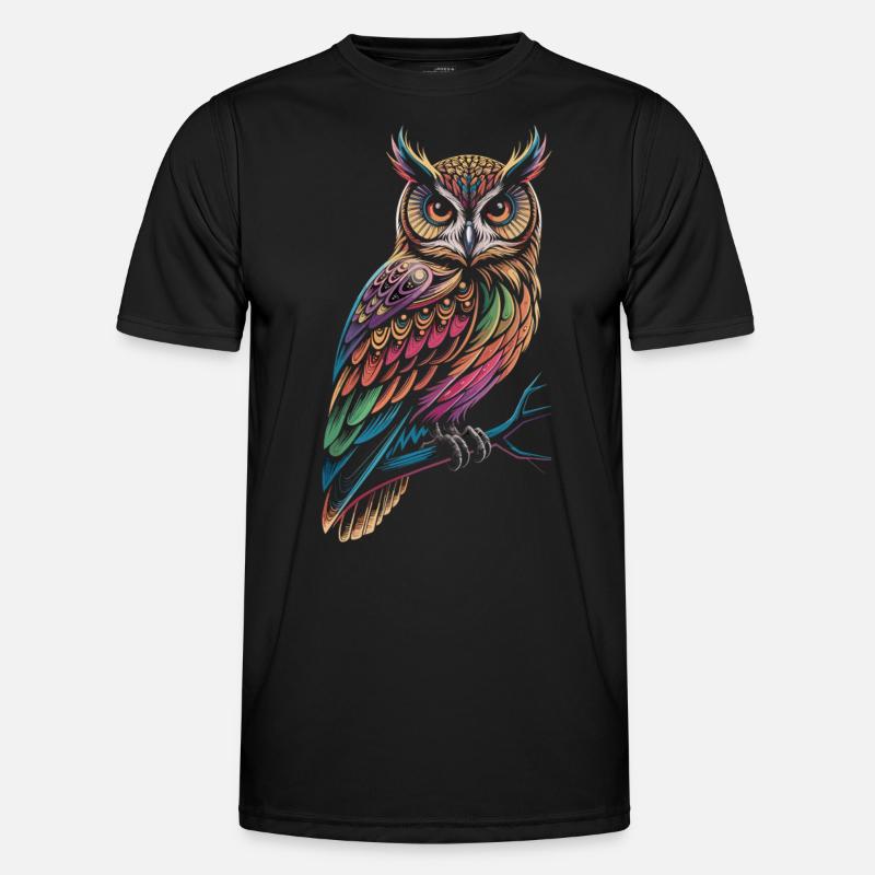 Bunte Eule – Mystisch & Farbig - Männer Funktions-T-Shirt - Schwarz