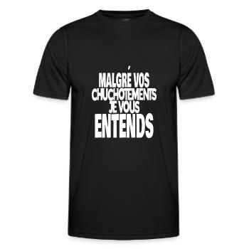 malgré vos chuchotements je vous entends - T-shirt sport Homme - noir - Devant - AI Model Male 178 dark (178cm)