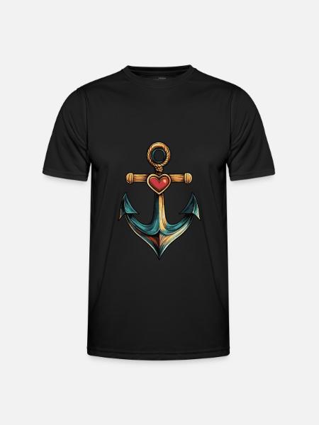 Anker Herz - Männer Funktions-T-Shirt - Schwarz