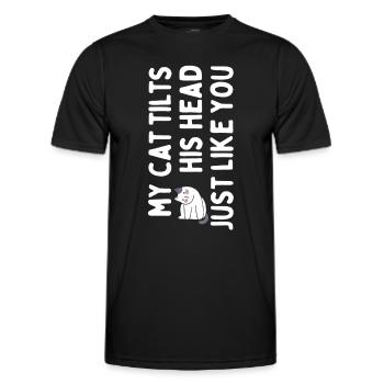 Drôle de tête inclinable de chat - T-shirt sport Homme - noir - Devant - AI Model Male 178 dark (178cm)