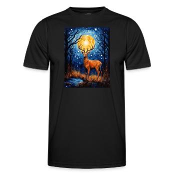 Deer, Van Gogh, Starry Night, Animal - Men's Functional T-Shirt - black - Front - AI Model Male 178 dark (178cm)