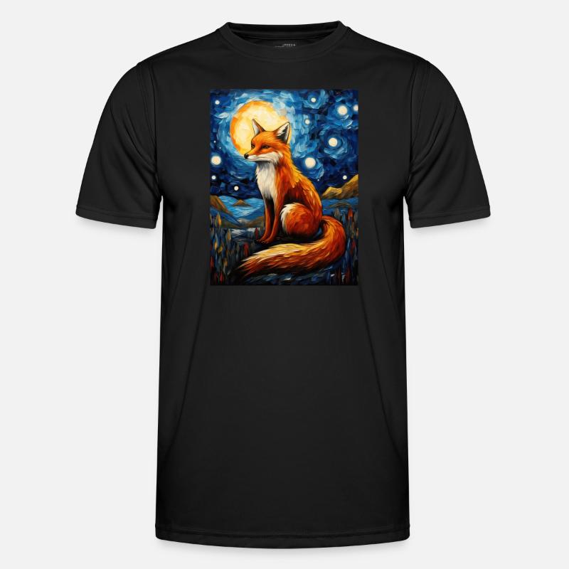 fuchs, Sternennacht, Van Gogh, Style - Männer Funktions-T-Shirt - Schwarz