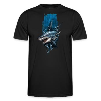Grimmiges Hai-Design: Tiefblauer Räuber - Männer Funktions-T-Shirt - Schwarz - Vorne - AI Model Male 178 dark (178cm)