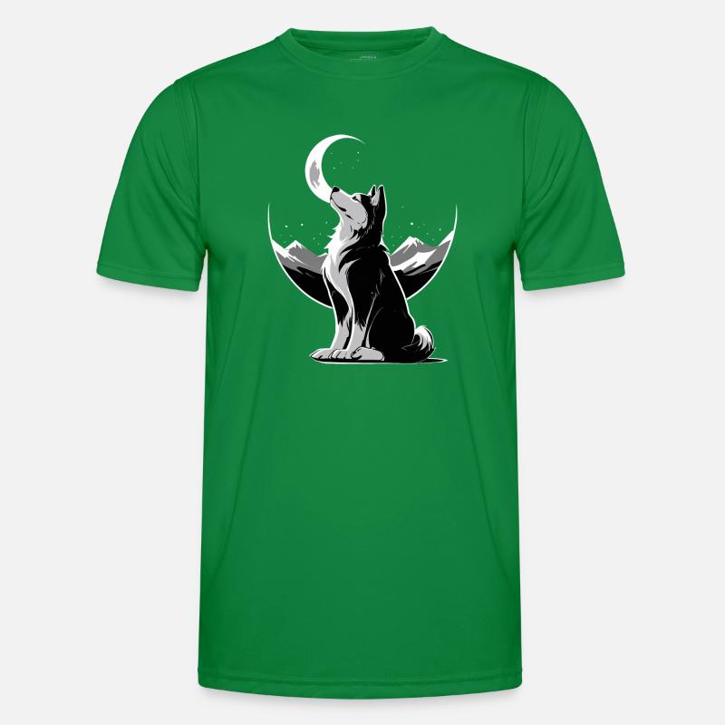 Wolf im Mondschein Männer Funktions-T-Shirt