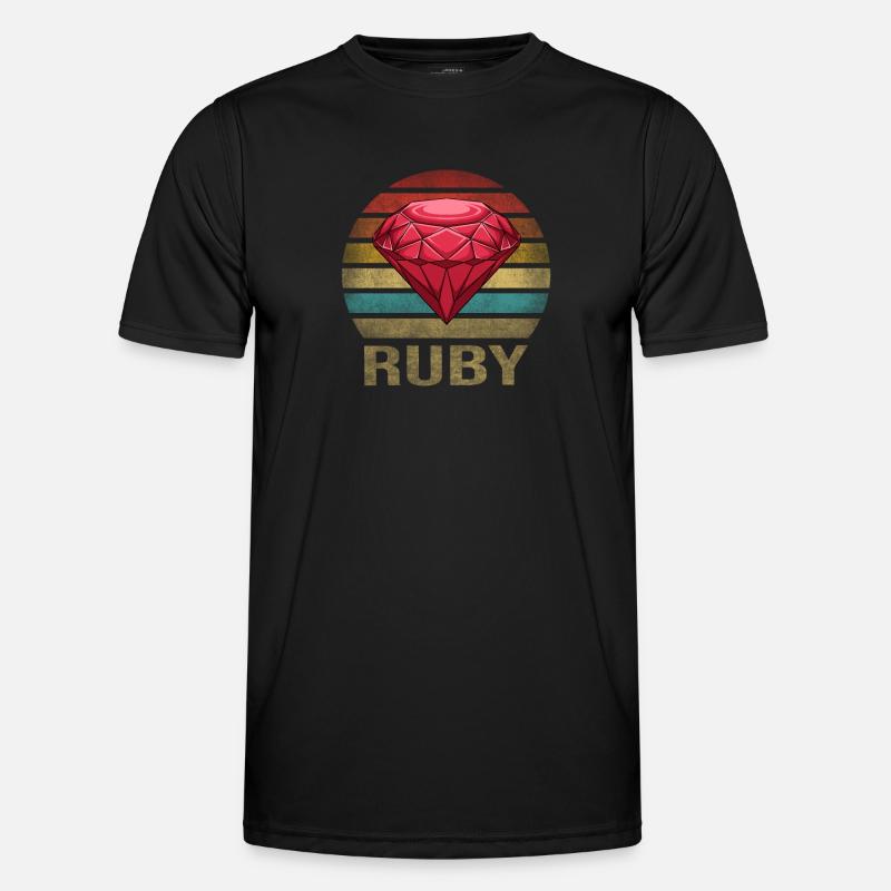 Ruby Gemstone Retro Sunset - Männer Funktions-T-Shirt - Schwarz