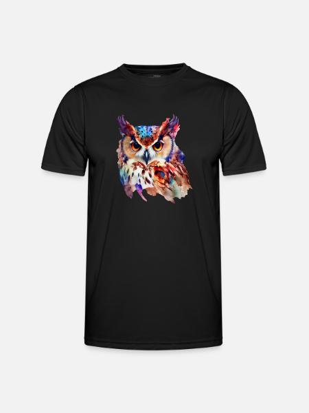Eule Buntes Aquarell - Männer Funktions-T-Shirt - Schwarz