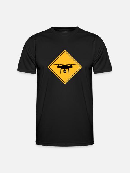 Warnschild mit Drohne - Männer Funktions-T-Shirt - Schwarz