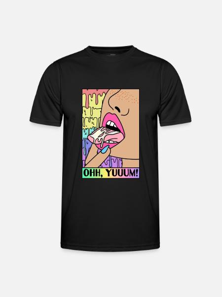 EROTIC POP-ART ARTWORK SEXY COMIC GIRL TONGUE - Men's Functional T-Shirt - black