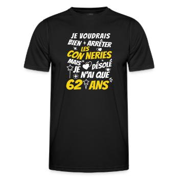 conneries 62 ans / humour anniversaire 62 ans - T-shirt sport Homme - noir - Devant - AI Model Male 178 dark (178cm)