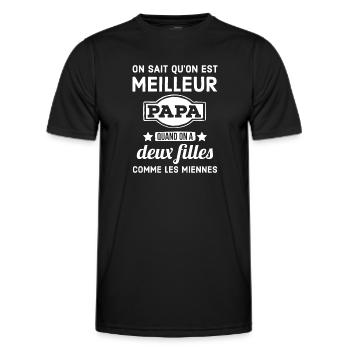 Meilleur Papa de deux filles - T-shirt sport Homme - noir - Devant - AI Model Male 178 dark (178cm)
