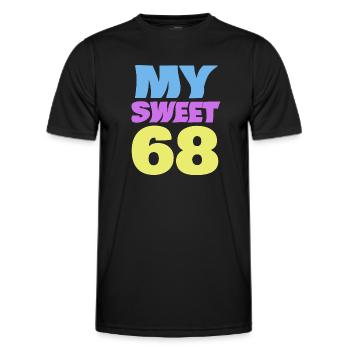 Age 68 - Men's Functional T-Shirt - black - Front - AI Model Male 178 dark (178cm)