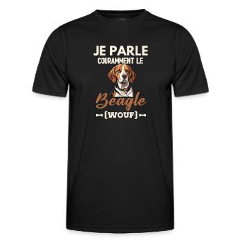 Je parle couramment le beagle wouf - T-shirt sport Homme - noir - Devant - AI Model Male 178 dark (178cm)