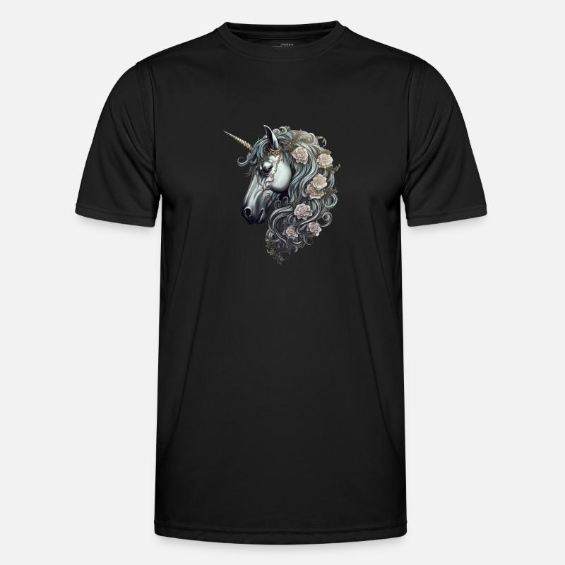 Goth Gothic Einhorn Mystisch Horror weiße Rosen Männer Funktions-T-Shirt