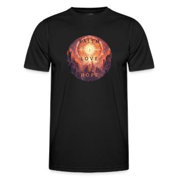 Foi, Amour, Espérance – Glaube Liebe Hoffnung - T-shirt sport Homme - noir - Devant - AI Model Male 178 dark (178cm)