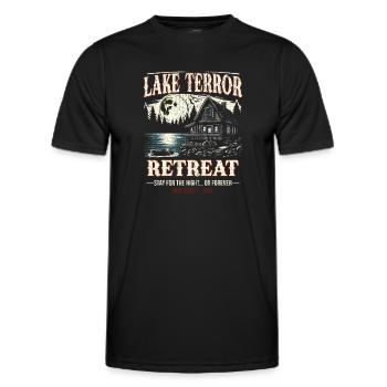 Lake Terror Retreat 1979 Retro Halloween Escape - Men's Functional T-Shirt - black - Front - AI Model Male 178 dark (178cm)