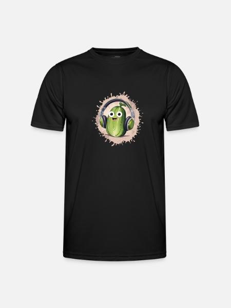 Concombre, écouteurs, illustration, rétro - T-shirt sport Homme - noir