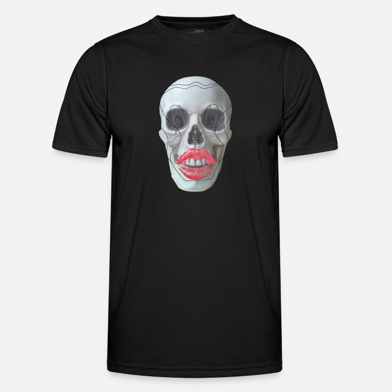 Skull with red lips - Men's Functional T-Shirt - black