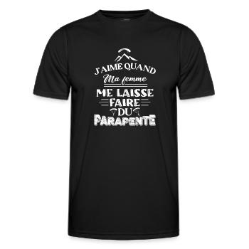 J'aime quand ma femme t-shirt parapente paramoteur - T-shirt sport Homme - noir - Devant - AI Model Male 178 dark (178cm)