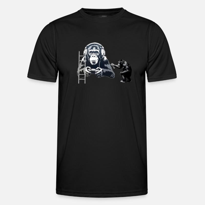 GRAFFITI BANKSY STYLE - CHIMP PLAYING COMPUTER GAM Men's Functional T-Shirt