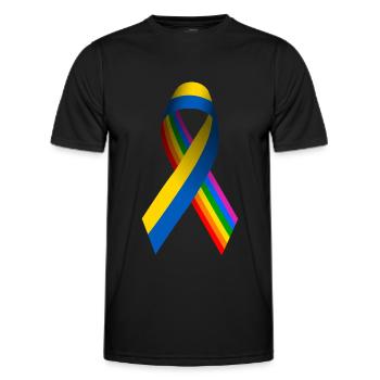 Ukrainische Friedensschleife mit Regenbogenfahne - Männer Funktions-T-Shirt - Schwarz - Vorne - AI Model Male 178 dark (178cm)