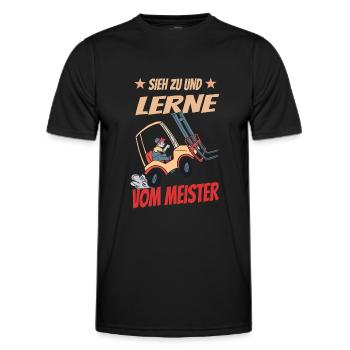 Sieh Zu Und Lerne Vom Meister Gabelstapler Fahrer - Männer Funktions-T-Shirt - Schwarz - Vorne - AI Model Male 178 dark (178cm)