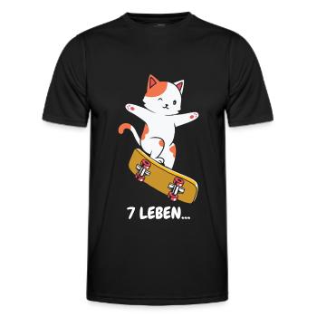 Skate Katze 7 Leben auf dem Skateboard - Männer Funktions-T-Shirt - Schwarz - Vorne - AI Model Male 178 dark (178cm)