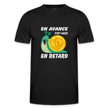 En avance c'est aussi en retard - T-shirt sport Homme - noir - Devant - AI Model Male 178 dark (178cm)