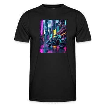 Chrom Motorrad in Neon City - Männer Funktions-T-Shirt - Schwarz - Vorne - AI Model Male 178 dark (178cm)