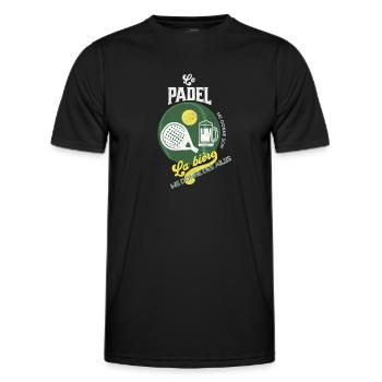 Le padel me donne soif la bière me donne des ailes - T-shirt sport Homme - noir - Devant - AI Model Male 178 dark (178cm)