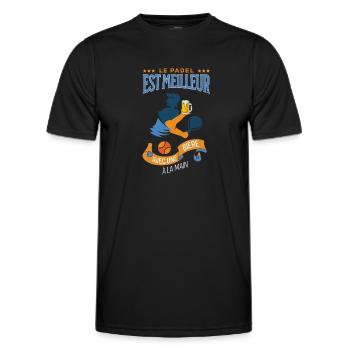Le padel est meilleur avec une bière à la main - T-shirt sport Homme - noir - Devant - AI Model Male 178 dark (178cm)