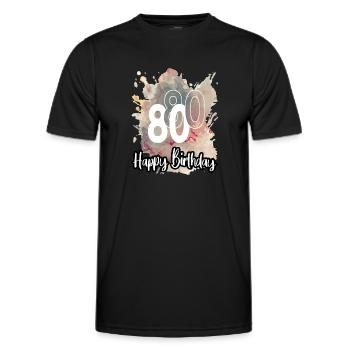Geburtstag 80 Jahre Splash Grunge Neon Farbklecks - Männer Funktions-T-Shirt - Schwarz - Vorne - AI Model Male 178 dark (178cm)