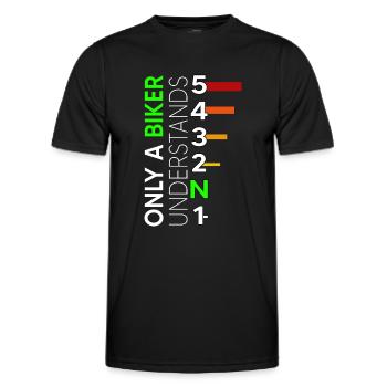motorcycle 5 speed moped biker mz one down four up S5 - Men's Functional T-Shirt - black - Front - AI Model Male 178 dark (178cm)