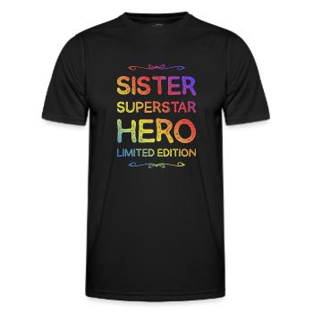 Beste Schwester Heldin Spruch - Männer Funktions-T-Shirt - Schwarz - Vorne - AI Model Male 178 dark (178cm)
