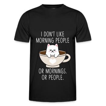 Moody Cat Morning People Coffee Tired Kitty - Men's Functional T-Shirt - black - Front - AI Model Male 178 dark (178cm)
