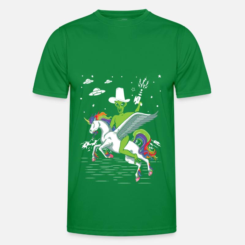 Alien reitet Einhorn Unheimlich Männer Funktions-T-Shirt
