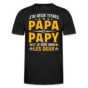 J'ai deux titres papa et papy - T-shirt sport Homme - noir - Devant - AI Model Male 178 dark (178cm)