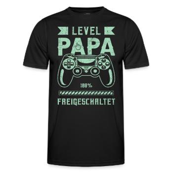 Für Papa zur Geburt, Level Papa, Game Controller - Männer Funktions-T-Shirt - Schwarz - Vorne - AI Model Male 178 dark (178cm)