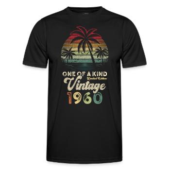 Vintage, années 1960, Anniversaire, Palmiers - T-shirt sport Homme - noir - Devant - AI Model Male 178 dark (178cm)