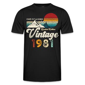 Vintage 1981 Birthday Mountains - Men's Functional T-Shirt - black - Front - AI Model Male 178 dark (178cm)