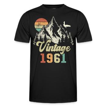 Vintage 1961 Birthday Mountains Eagle - Men's Functional T-Shirt - black - Front - AI Model Male 178 dark (178cm)