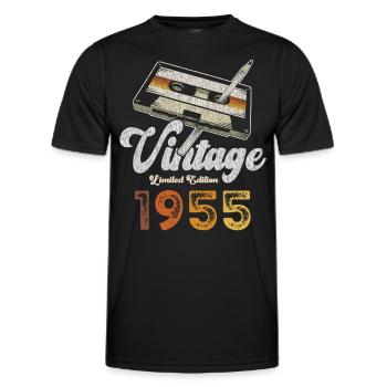 Vintage 1955 Geburtstag Kassette Bleistift - Männer Funktions-T-Shirt - Schwarz - Vorne - AI Model Male 178 dark (178cm)