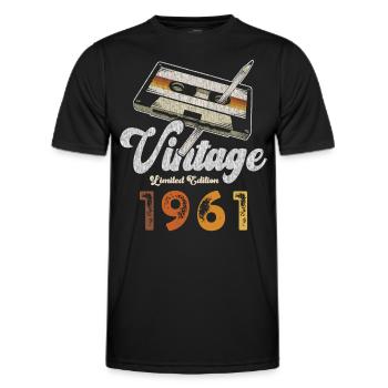 Vintage 1961 Geburtstag Kassette Bleistift - Männer Funktions-T-Shirt - Schwarz - Vorne - AI Model Male 178 dark (178cm)
