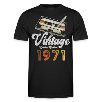 Vintage 1971 Anniversaire Cassette Crayon - T-shirt sport Homme - noir - Devant - AI Model Male 178 dark (178cm)
