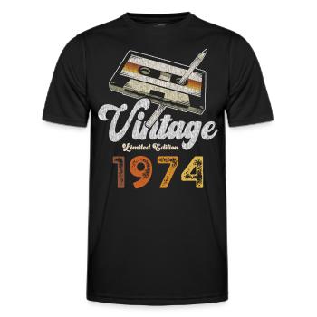 Vintage 1974 Anniversaire Cassette Crayon - T-shirt sport Homme - noir - Devant - AI Model Male 178 dark (178cm)