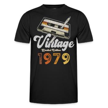 Vintage 1979 Anniversaire Cassette Crayon - T-shirt sport Homme - noir - Devant - AI Model Male 178 dark (178cm)
