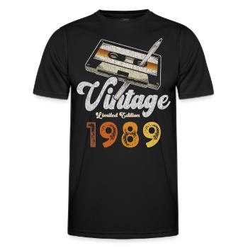 Vintage 1989 Geburtstag Kassette Bleistift - Männer Funktions-T-Shirt - Schwarz - Vorne - AI Model Male 178 dark (178cm)