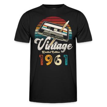 Vintage 1961 Anniversaire Cassette Crayon - T-shirt sport Homme - noir - Devant - AI Model Male 178 dark (178cm)