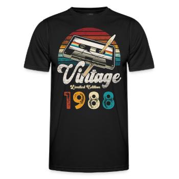 Vintage 1988 Geburtstag Kassette Bleistift - Männer Funktions-T-Shirt - Schwarz - Vorne - AI Model Male 178 dark (178cm)